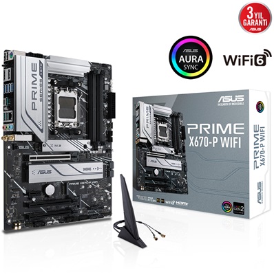 Asus Prime X670-P WiFi 6400mhz(OC) RGB M.2 AM5 DDR5 ATX Anakart