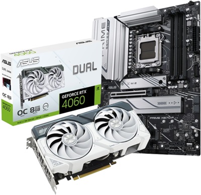 Asus GeForce RTX 4060 Dual O8G White 8GB GDDR6 128 Bit Ekran Kartı Asus Prime X670-P-CSM 6400mhz(OC) RGB M.2 AM5 DDR5 ATX Anakart Avantajlı Paketi  